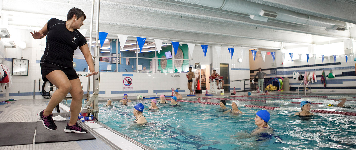 Water exercise class at YMCA in Manhattan