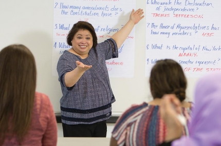 YMCA instructor leading free citizenship preparation class