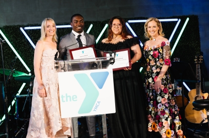 Y Board Chair and CEO with two scholarship winners