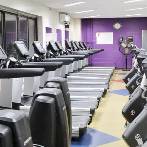 Treadmill and bike cardio equipment at the Cross Island YMCA in Queens