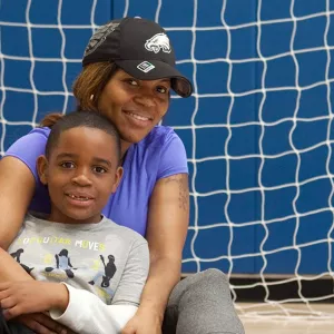 Mother and son at the gymnasium of the YMCA