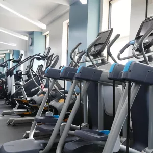 Cardio equipment of treadmills, ellipticals, stairmasters at Prospect Park YMCA in Brooklyn