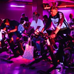 Blacklight Spin cycling class in Brooklyn YMCA studio